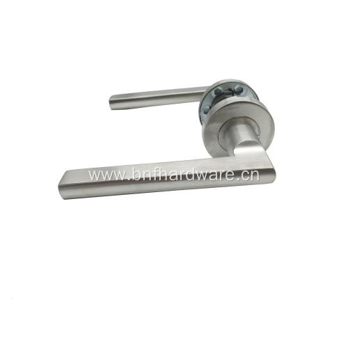 Modern Stylish Stainless Lever Door Handle Pair On Rose Set